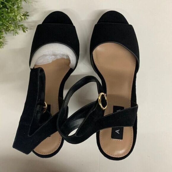 Aqua Mardi Platform Slingbacks Blocked Heels Sandals Size 9.5M Black Suede - Picture 5 of 11